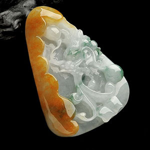 (超值推荐)糯冰种黄翡飘花龙头挂件