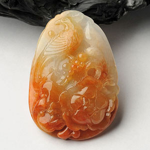 糯冰种红黄翡花开富贵挂件