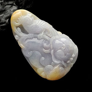 糯冰种紫罗兰飘黄翡花开富贵挂件