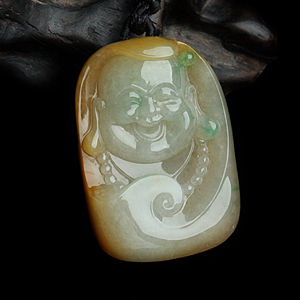 （李少飞大师作品）糯冰种晴水黄翡佛头挂件