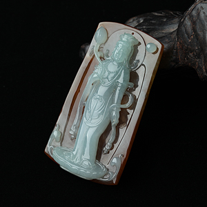 （李少飞大师作品）糯冰种晴水黄翡持莲观音挂件