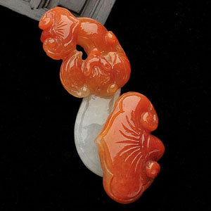 糯冰种红黄翡蝙蝠如意挂件