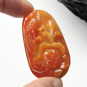 糯冰种红黄翡鸟语花香挂件