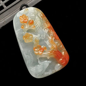 (超值推荐)糯冰种晴水飘红黄翡喜上眉梢挂件