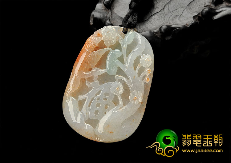冰种淡红黄翡飘花福临门挂件