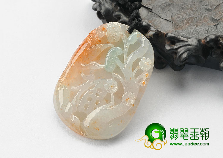 冰种淡红黄翡飘花福临门挂件