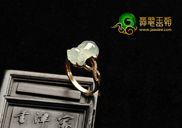 (超值推荐)冰种淡晴水镶玫瑰金貔貅戒指(真钻)