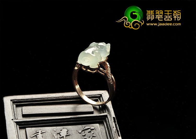 (超值推荐)冰种淡晴水镶玫瑰金貔貅戒指(真钻)