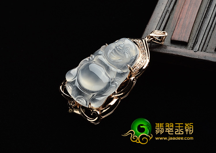 (超值推荐)冰种无色镶玫瑰金站佛胸坠(真钻)