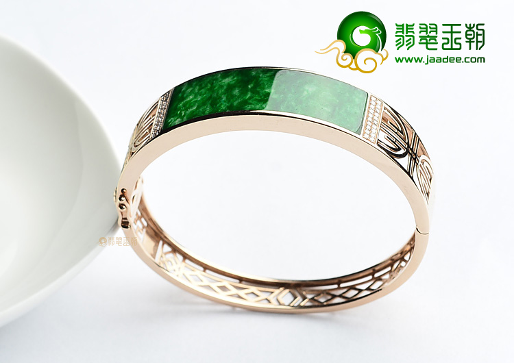(超值推荐)冰种花青镶玫瑰金贵妃镯(49.4mm-56.5mm)(真钻)