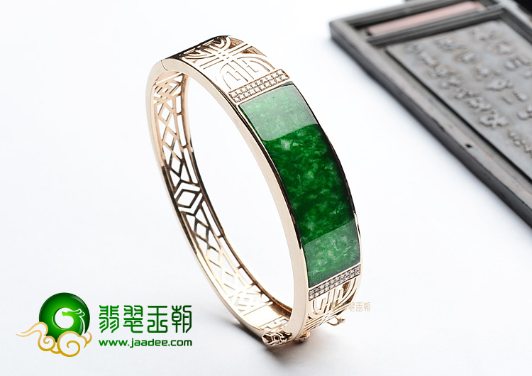 (超值推荐)冰种花青镶玫瑰金贵妃镯(49.4mm-56.5mm)(真钻)