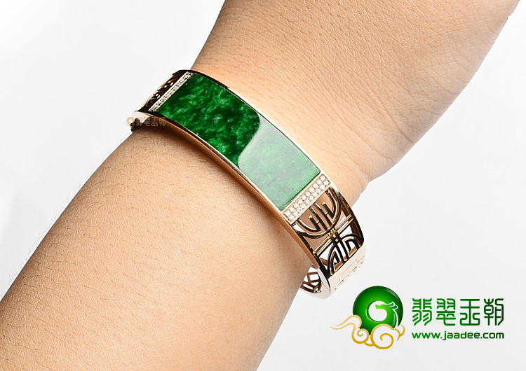 (超值推荐)冰种花青镶玫瑰金贵妃镯(49.4mm-56.5mm)(真钻)
