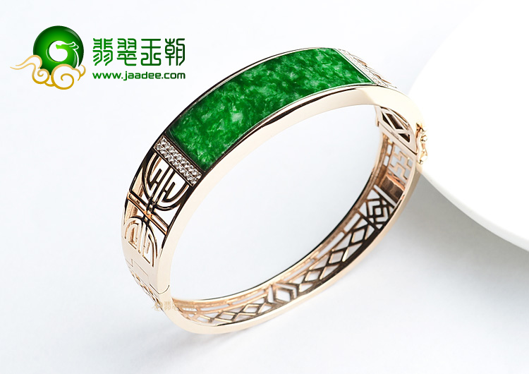 (超值推荐)冰种花青镶玫瑰金贵妃镯(49.4mm-56.5mm)(真钻)