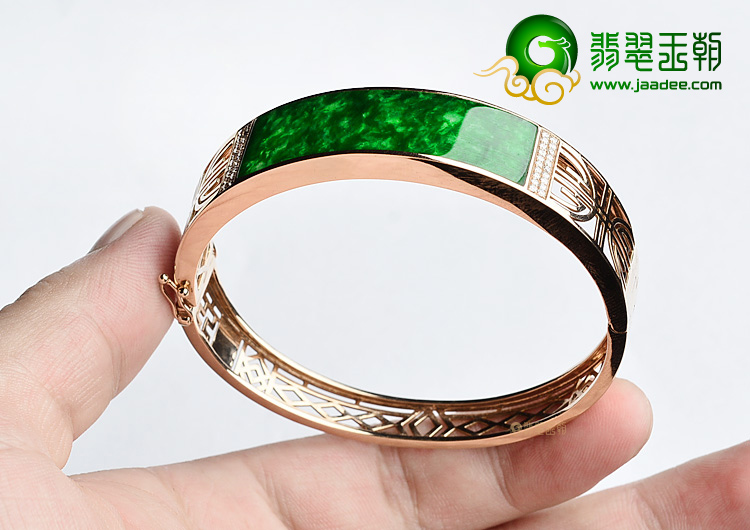 (超值推荐)冰种花青镶玫瑰金贵妃镯(49.4mm-56.5mm)(真钻)