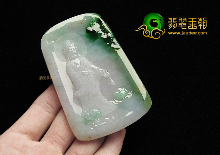 糯冰种飘绿花莲花观音挂件