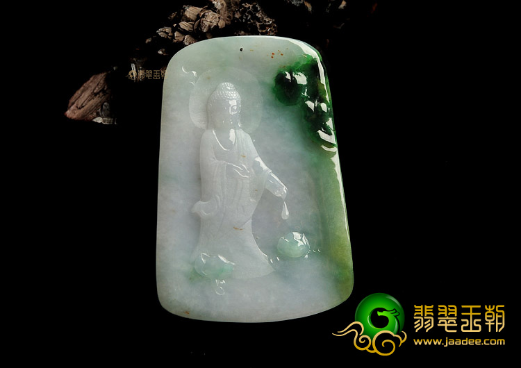 糯冰种飘绿花莲花观音挂件