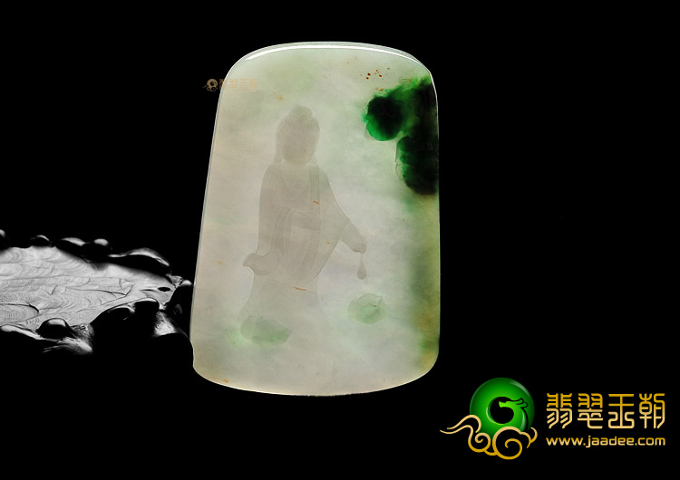 糯冰种飘绿花莲花观音挂件