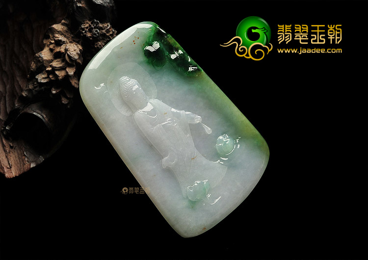 糯冰种飘绿花莲花观音挂件