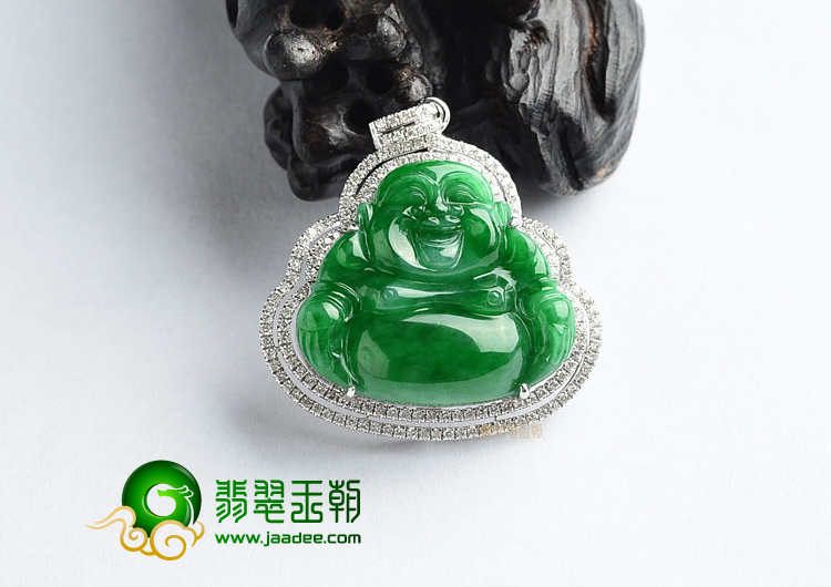(超值推荐)冰种阳绿镶白金玉佛胸坠(真钻)