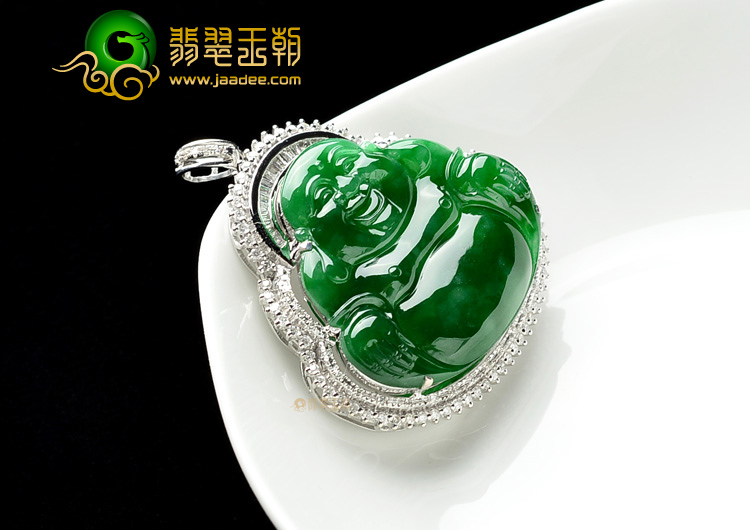 (超值推荐)冰种正阳绿镶白金玉佛胸坠(真钻)