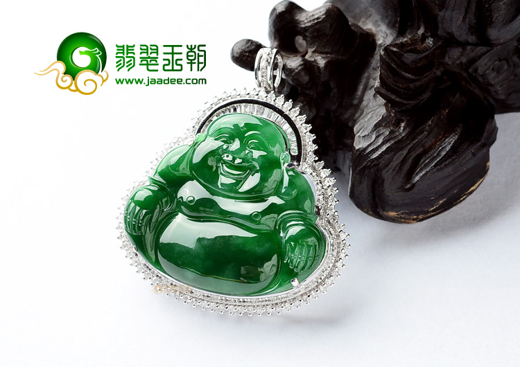 (超值推荐)冰种正阳绿镶白金玉佛胸坠(真钻)