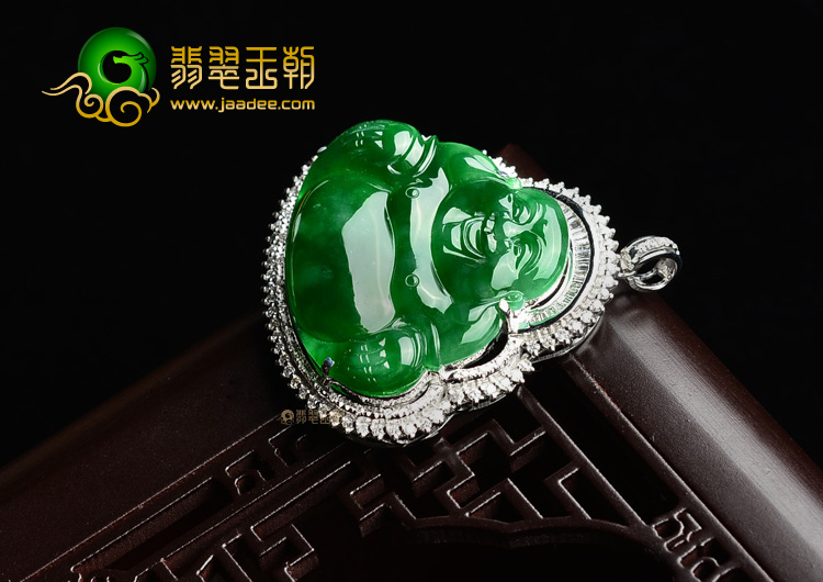 (超值推荐)冰种正阳绿镶白金玉佛胸坠(真钻)