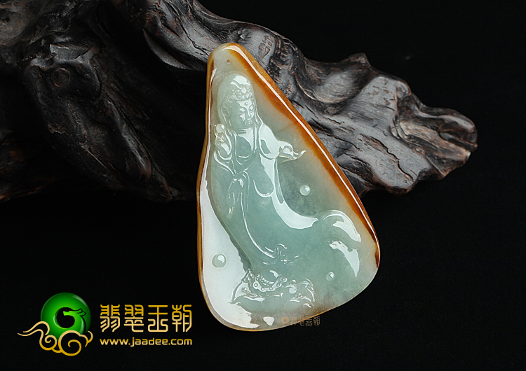 冰种晴水黄翡莲花观音挂件