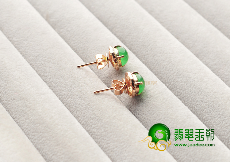 冰种阳绿镶玫瑰金钻石耳钉