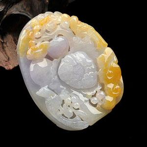 糯冰种淡紫罗兰飘黄翡富贵如意挂件