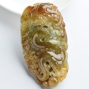 (超值推荐)糯冰种褐黄翡龙如意挂件