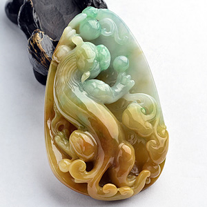 (超值推荐)糯冰种黄加绿螭龙挂件