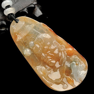 (超值推荐)冰种红黄翡飘花降龙罗汉挂件