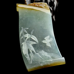 (超值推荐)冰种晴水褐黄翡竹报平安挂件