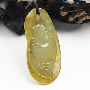 冰种褐黄翡善财童子挂件