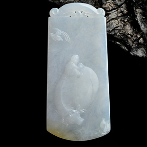 (超值推荐)糯冰种略飘黄翡童子戏牛挂件