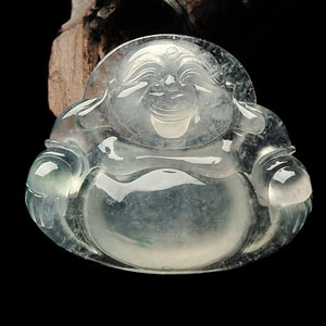 (超值推荐)冰玻种淡晴水略飘花玉佛挂件