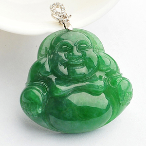(超值推荐)糯冰种浓绿玉佛挂件