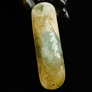 (超值推荐)糯冰种黄翡飘花安居乐业挂件