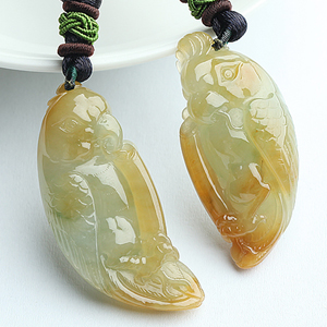 (超值推荐)糯冰种黄翡略飘花天生一对挂件（一对）