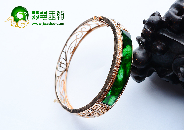 (超值推荐)冰种花青镶玫瑰金钻石贵妃镯（56mm-49mm）