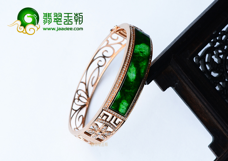 (超值推荐)冰种花青镶玫瑰金钻石贵妃镯（56mm-49mm）