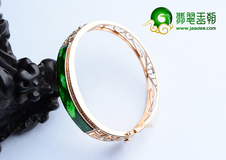 (超值推荐)冰种花青镶玫瑰金钻石贵妃镯（56mm-49mm）