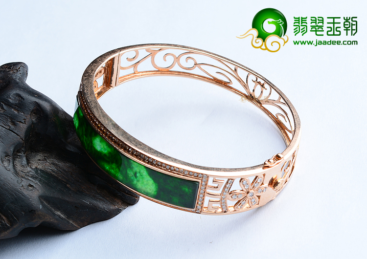 (超值推荐)冰种花青镶玫瑰金钻石贵妃镯（56mm-49mm）