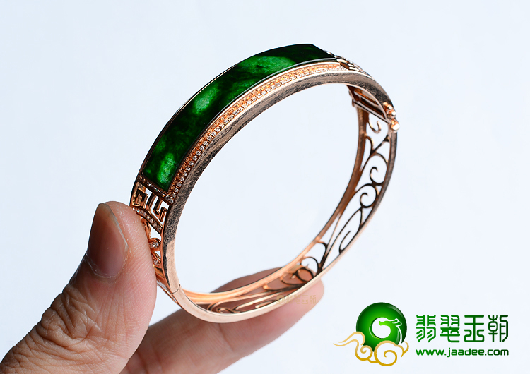 (超值推荐)冰种花青镶玫瑰金钻石贵妃镯（56mm-49mm）