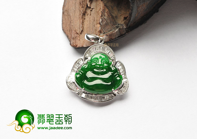 (超值推荐)冰种帝王绿镶白金钻石玉佛胸坠