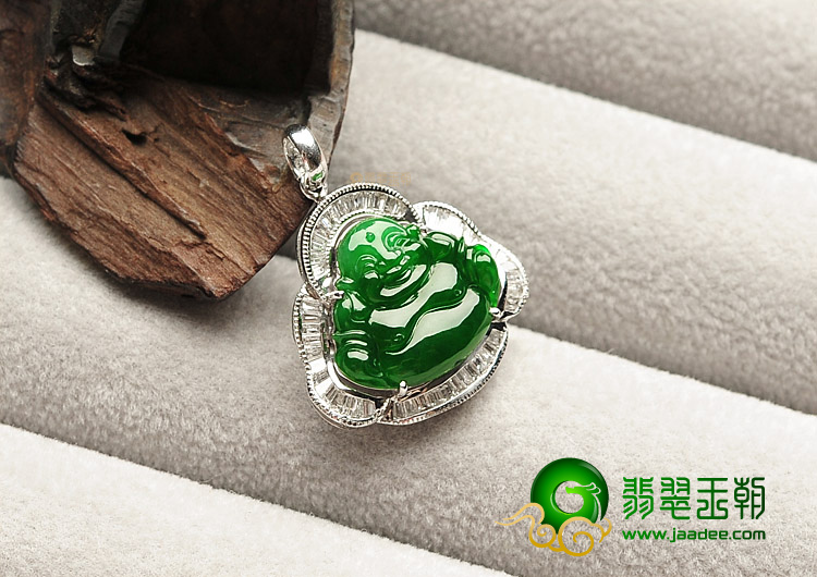 (超值推荐)冰种帝王绿镶白金钻石玉佛胸坠