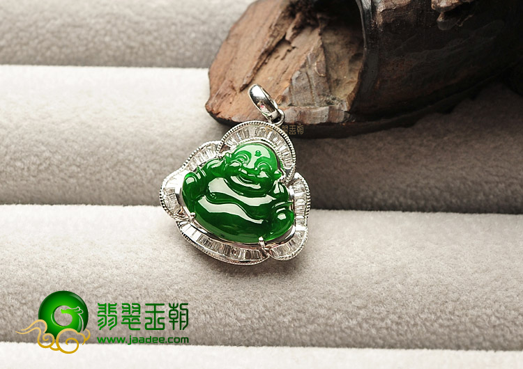 (超值推荐)冰种帝王绿镶白金钻石玉佛胸坠