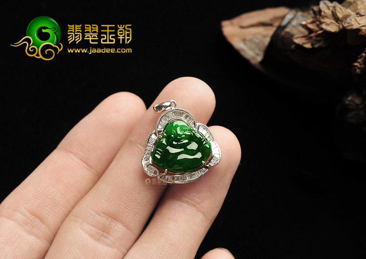 (超值推荐)冰种帝王绿镶白金钻石玉佛胸坠