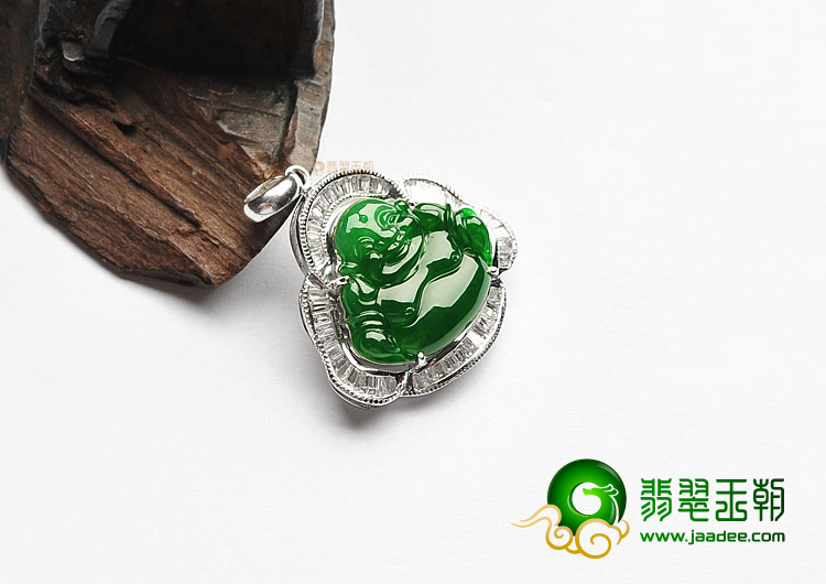 (超值推荐)冰种帝王绿镶白金钻石玉佛胸坠