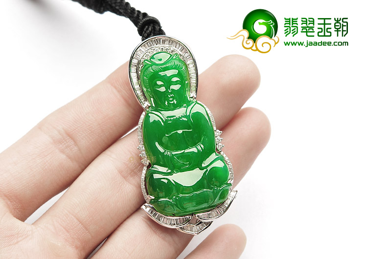 (超值推荐)冰种正阳绿镶白金钻石观音胸坠